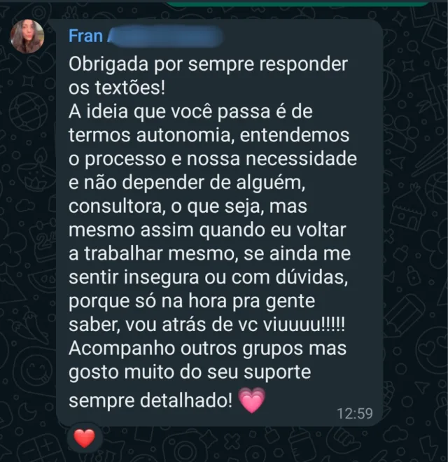 Print da mensagem de Fran
