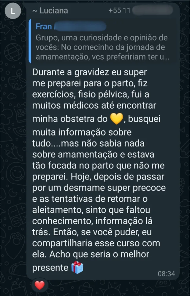 Print da mensagem de Luciana